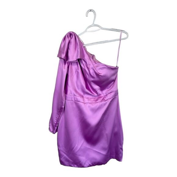 NWT IEENA Mac Duggal Orchid Mini One Shoulder Satin Dress 10 - Picture 3 of 11